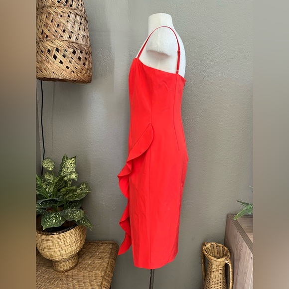 ☑️ Bardot Carmelle Cocktail Dress Ruffle Slit Fitted size 10/L - Picture 11 of 12